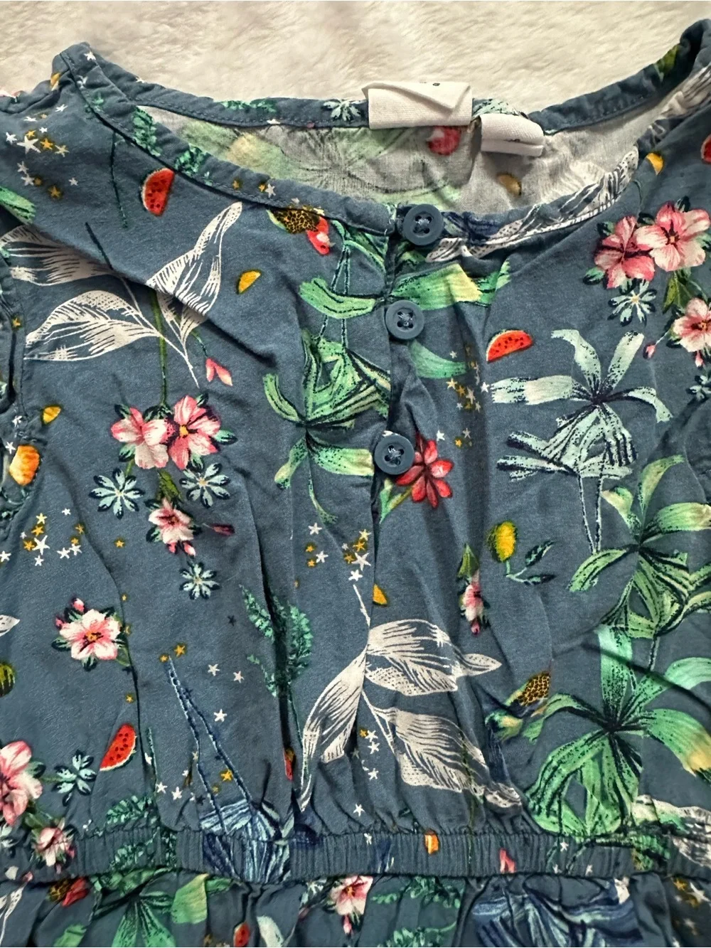 Gap Kids Floral Fit and Flare Dress Blue Cornflower Girls Size XS (4/5) Summer